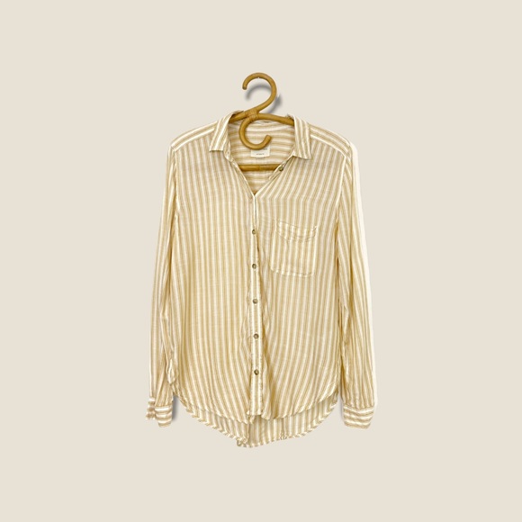 American Eagle Outfitters Tops - American Eagle | Yellow & Cream Striped Long Sleeve Button Front Blouse Size S